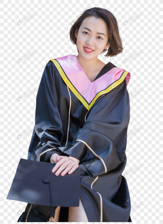 穿学士服的女生坐在台阶上图片