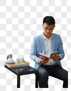读书喝茶的男人图片