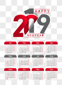 创意2019年红色日历设计图片