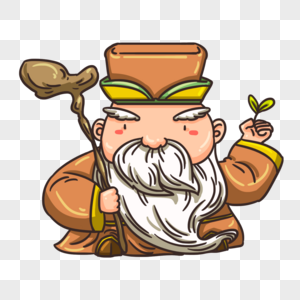 手绘神仙萌萌的土地公素材