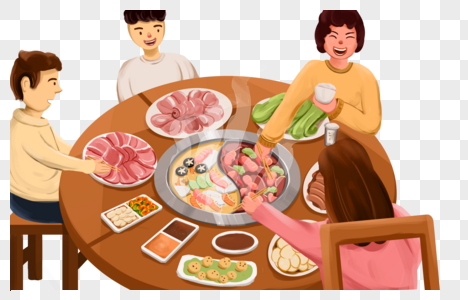 一家人吃火锅高清图片