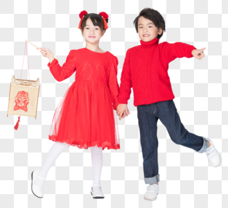 穿红衣服的男孩和女孩高清图片