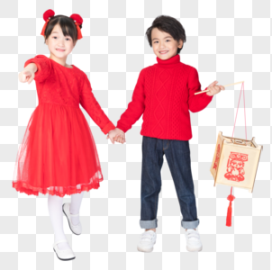 穿红衣服的男孩和女孩图片