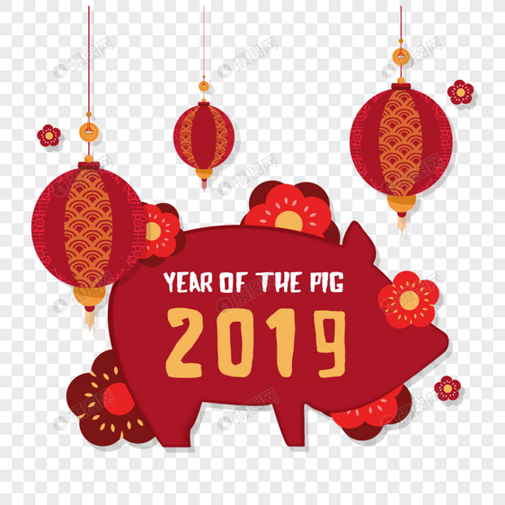 中国红创意新年小猪剪纸图片
