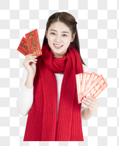 新年女性拿着红包图片