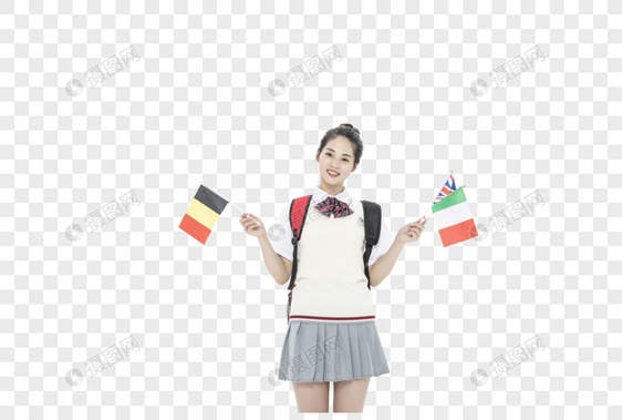 女学生手拿国旗图片