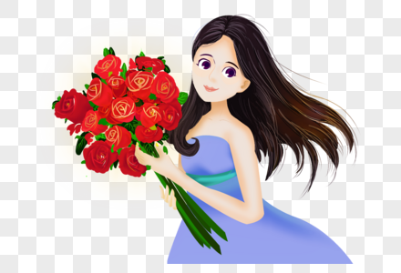 情人节抱着玫瑰花束晚礼服女孩图片