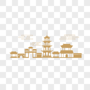 中国传统建筑楼阁线描图高清图片