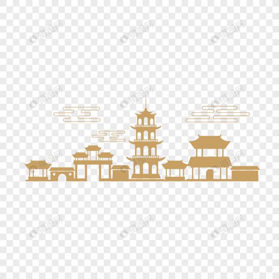 中国传统建筑楼阁线描图图片