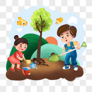 植树节儿童种树图片