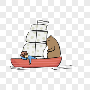 船上熊和孩子图片