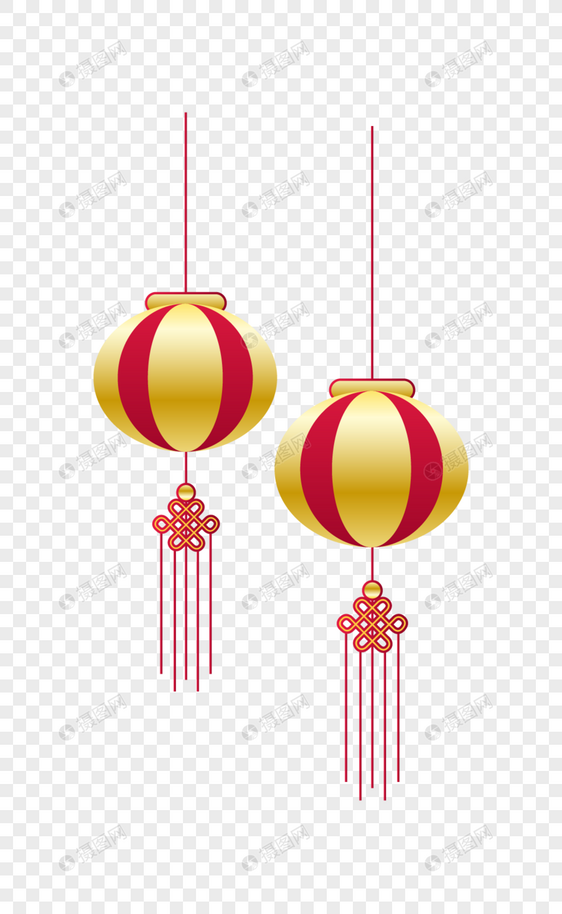 金色灯笼新年中国结元素图片
