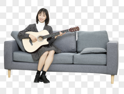 居家文艺女性玩吉他图片