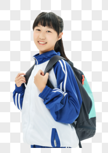 女学生背书包上学高清图片