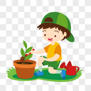 可爱男孩种植小树苗图片素材