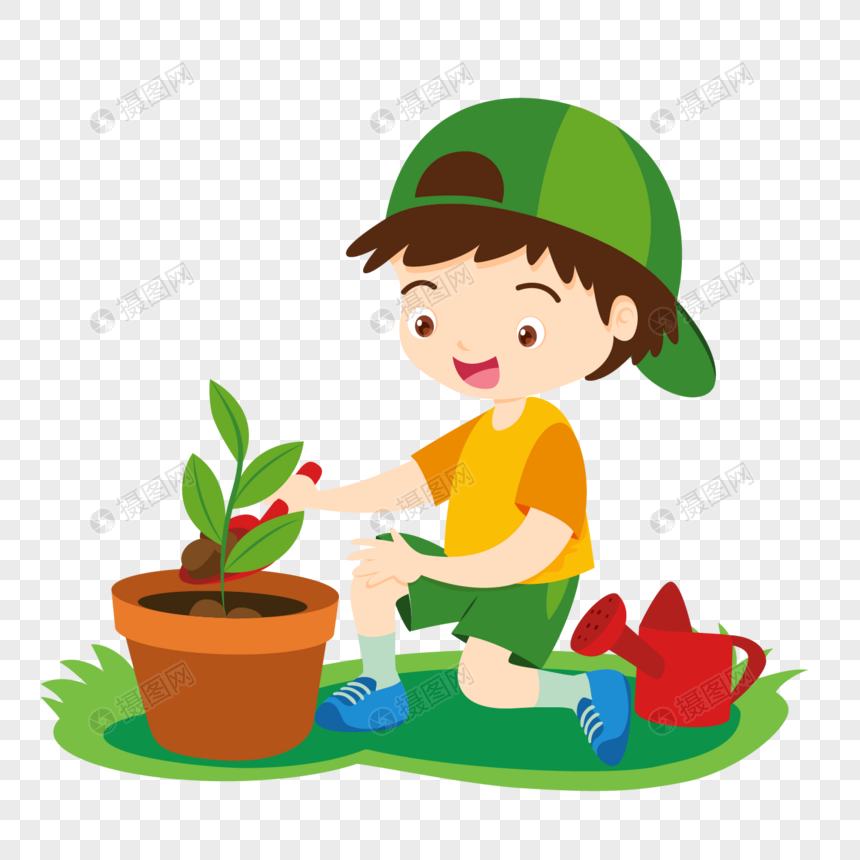 可爱男孩种植小树苗元素素材下载-正版素材400979067-摄图网