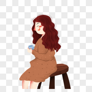 坐着喝茶的女人高清图片