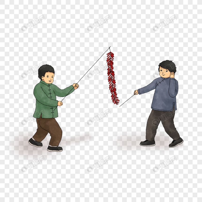 放鞭炮的两个人