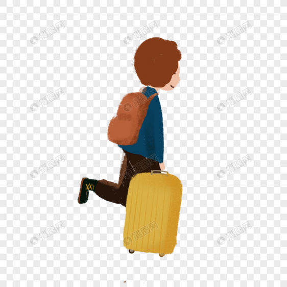 拉着行李箱奔跑的男孩图片
