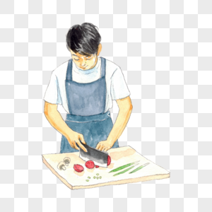 做饭切菜的男人素材