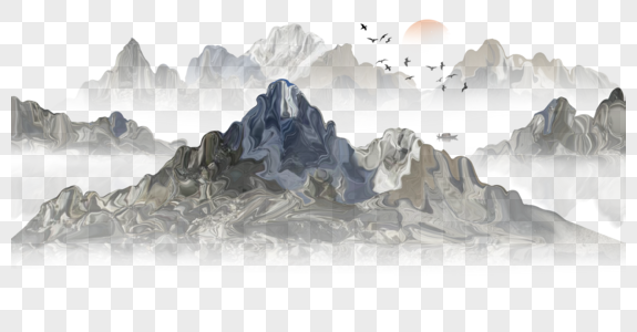 水墨山景画手绘山景画高清图片