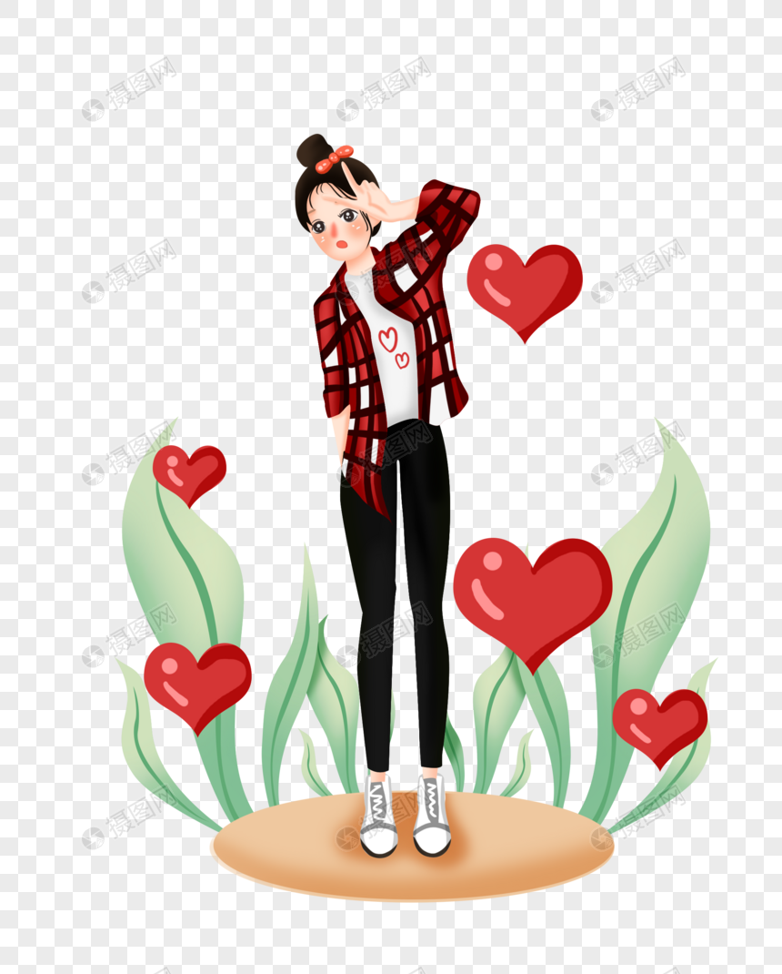女神节比心表白女生形象