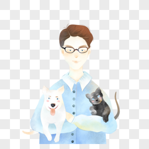 抱着狗和猫的男人图片