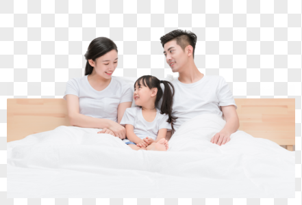 在床上幸福的一家人图片