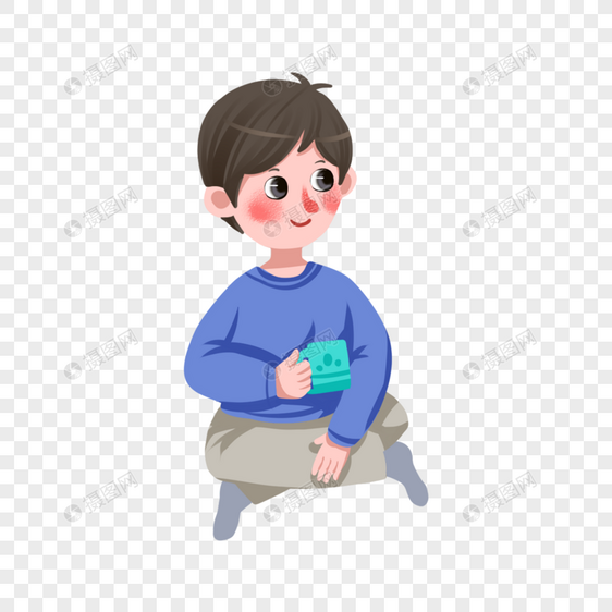 坐着喝水的男孩图片