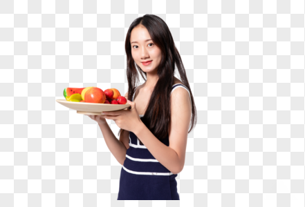 美女手捧盘子图片素材