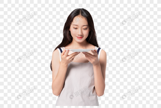 美女手端盘子图片