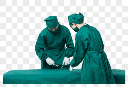 手术床前的外科医生高清图片