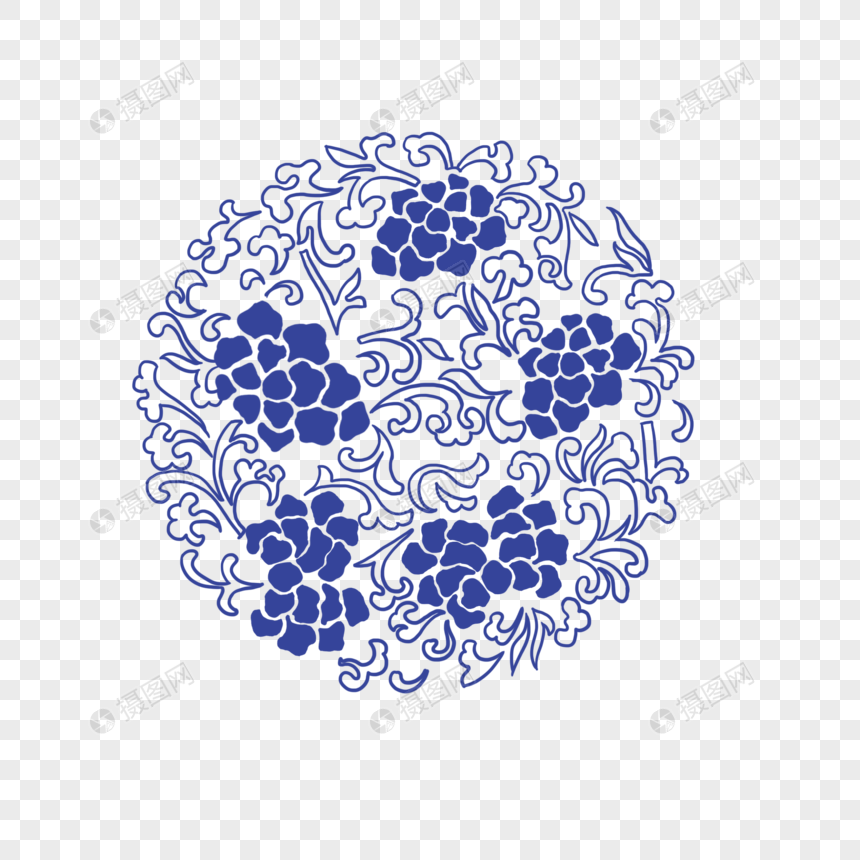 青花瓷花纹元素元素素材下载 正版素材 摄图网