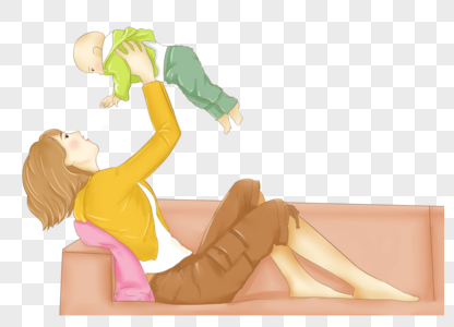 坐在沙发上抱着孩子的母亲图片