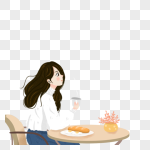 坐着吃饭的女孩高清图片