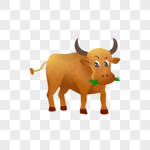 牛吃草手绘小牛高清图片