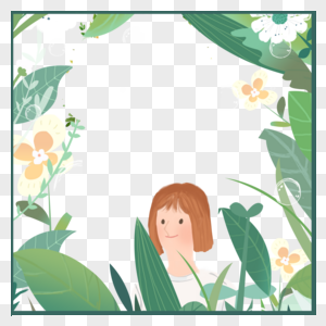 女孩置身花丛中创意边框图片