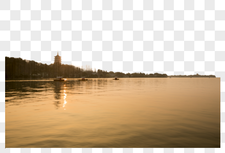 西湖风景晚霞望塔高清图片