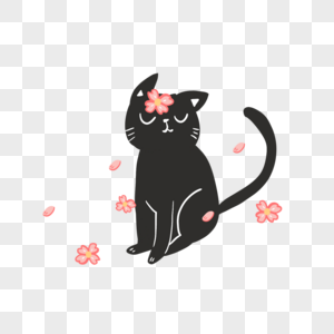 猫与樱花花瓣图片