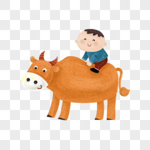 坐在牛背上的男孩高清图片