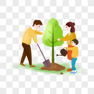 种树的一家人图片