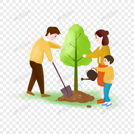 种树的一家人图片