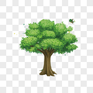一棵大树手绘水彩绿色叶子高清图片