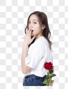 俏皮美女与玫瑰花图片