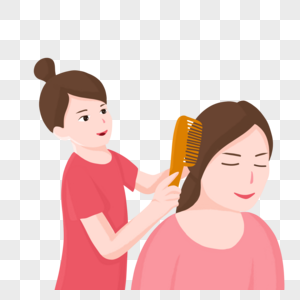 手绘女儿给母亲梳头人物形象图片素材
