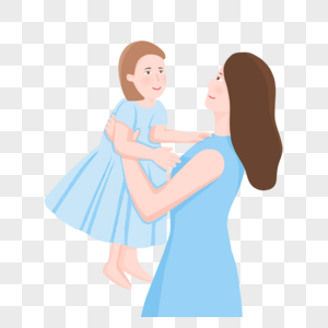 手绘妈妈抱起女儿人物形象图片