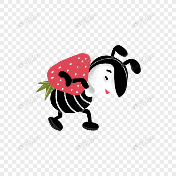 背着草莓的蚂蚁图片