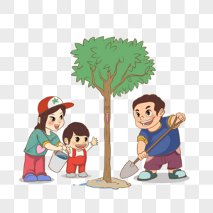 植树的一家人图片