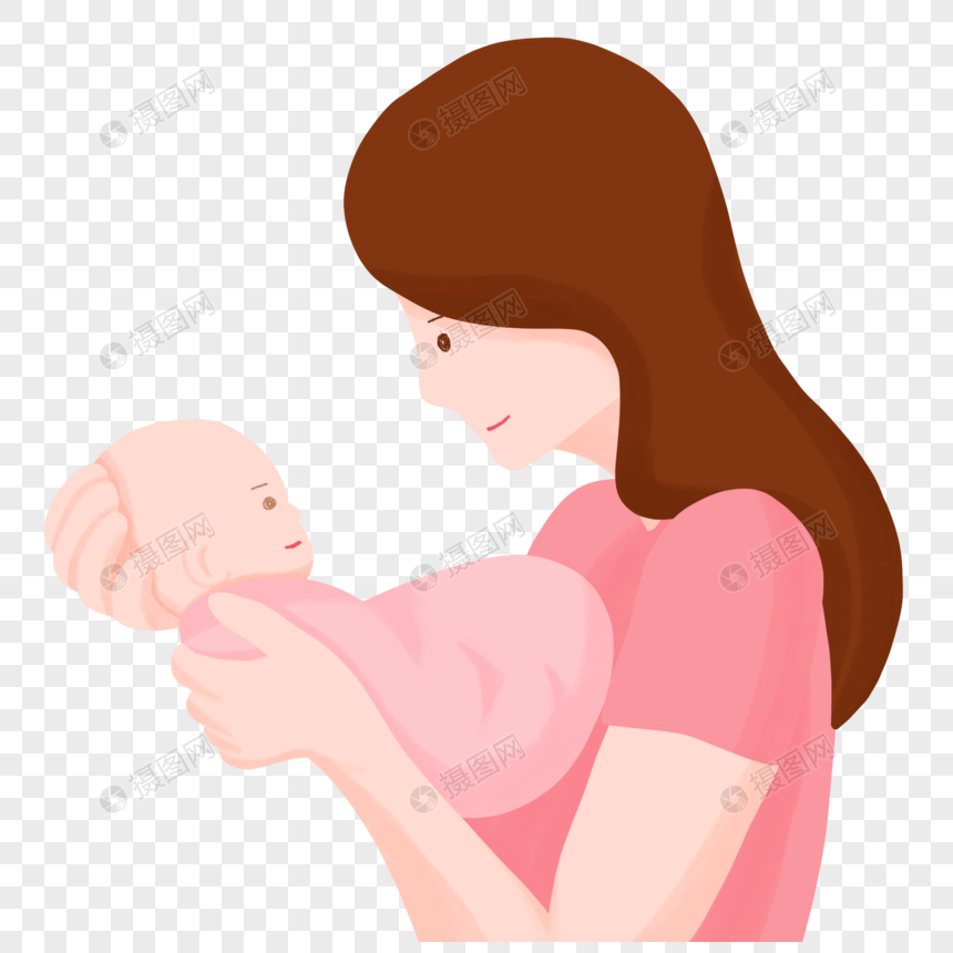手绘妈妈俯身怀抱婴儿人物形象图片