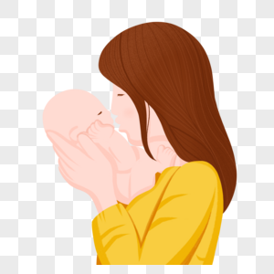 手绘母亲亲吻怀中婴儿人物形象图片
